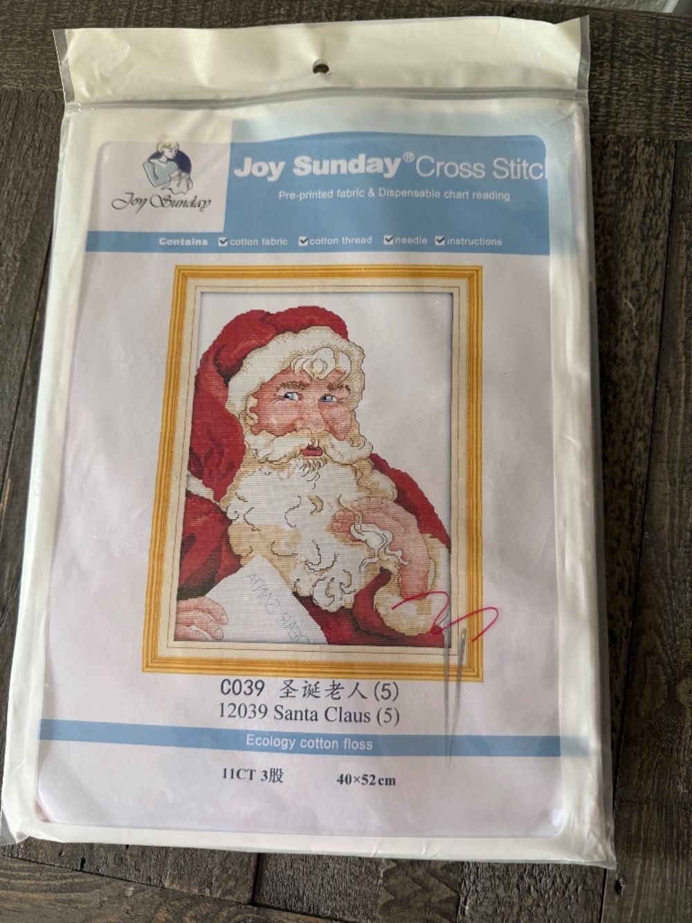 Santa Claus Joy Sunday Pre-Printed Cross Stitch Kit 11ct Aida - NEW